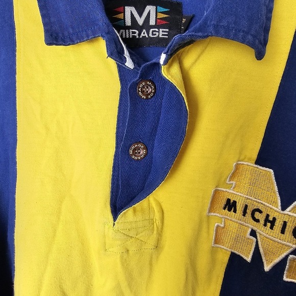 Vtg. Mirage Michigan XL Long Striped Polo Sleeve Blue & Yellow Clean - Picture 3 of 11